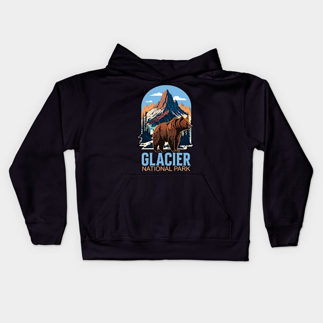 Glacier National Park Montana Grizzly Bear Kids Hoodie by SuburbanCowboy